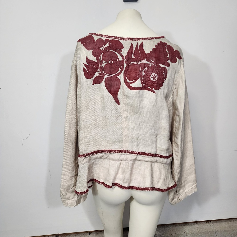 Magnolia Pearl Juno Jacket One Size Linen Appliqué Floral Boho Lagenlook - Picture 15 of 16